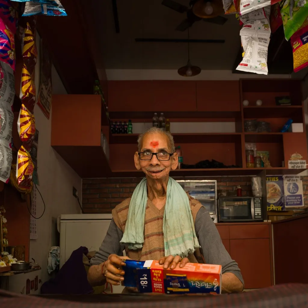 L'étrange épicier, New Delhi, India.
